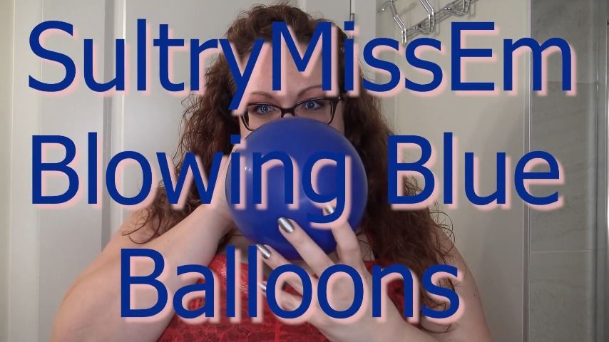 Blowing blue balloons