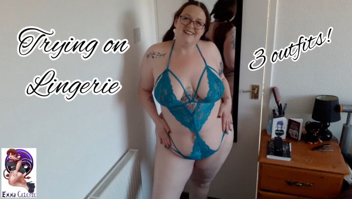 Chubster girlfriend trying on lingerie