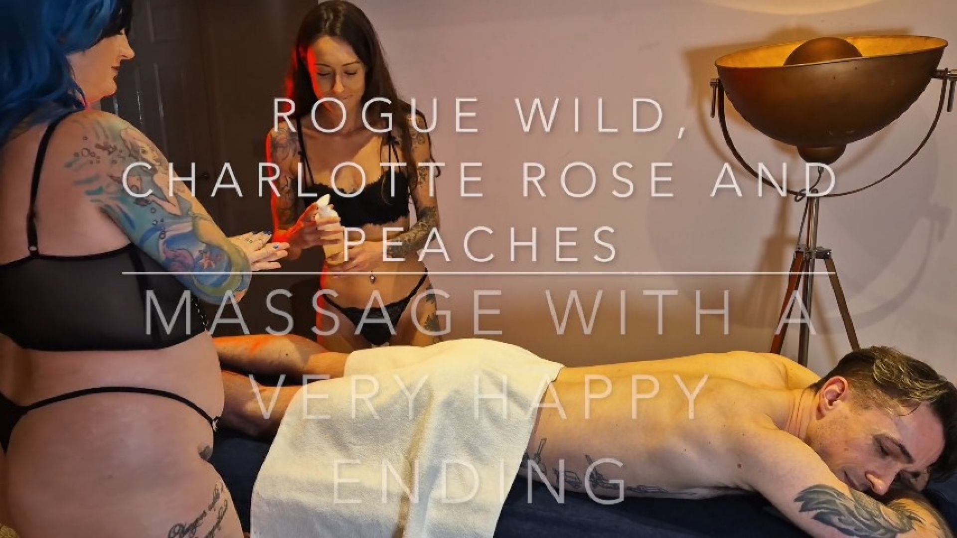 Massage threesome with Rogue, Charlotte and Peaches