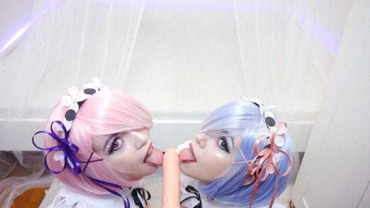 Twins Rem &amp; Ram Suck Subaru's Cock 2 min