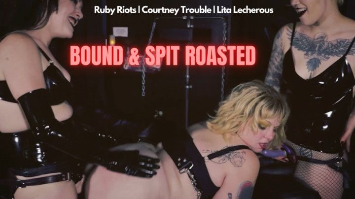 Bound and Spit Roasted Latex Lesbian Sex