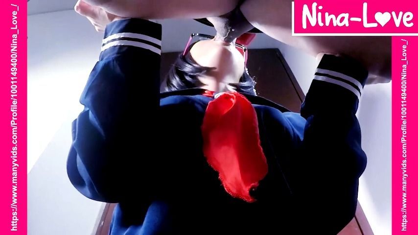 Nerdy Japanese schoolgirl cosplay BJ and facial LA close up