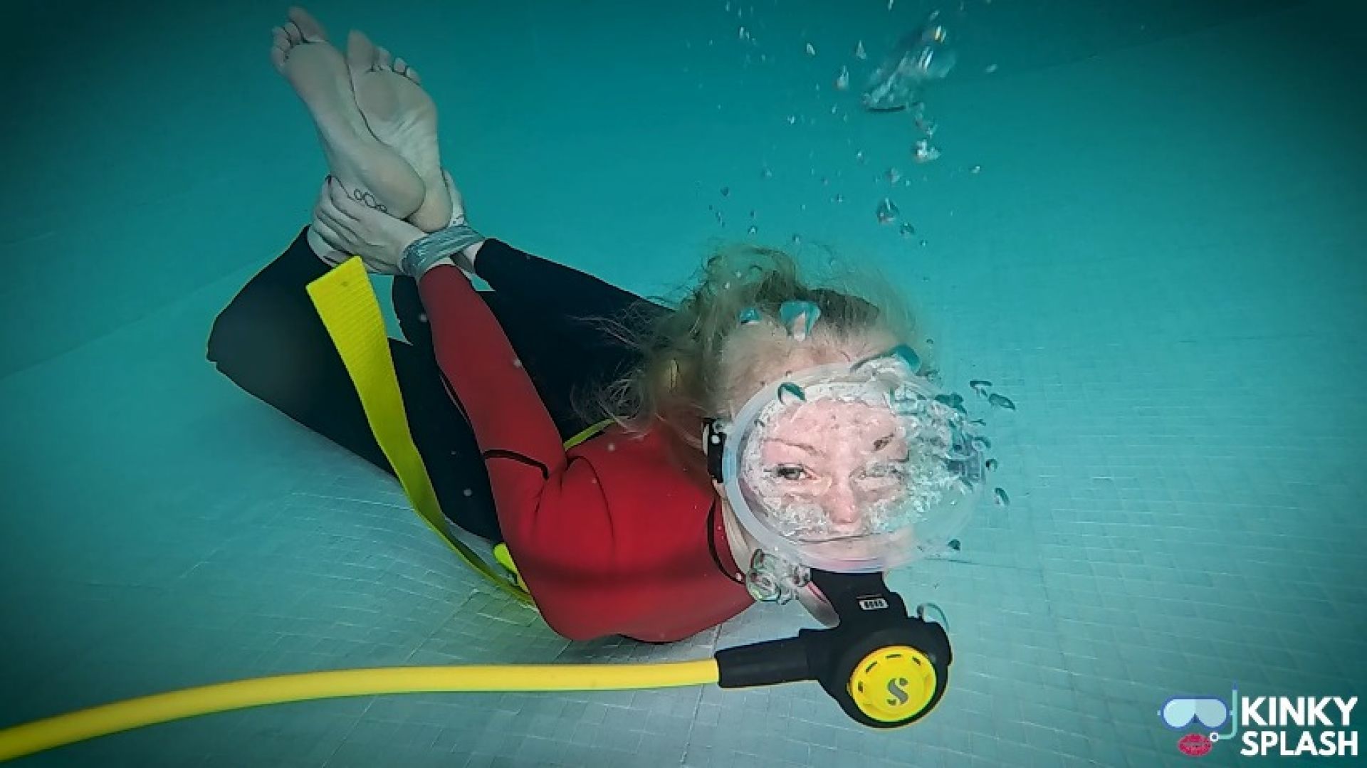 Scuba Underwater Hogtie with Duct Tape and Wetsuit