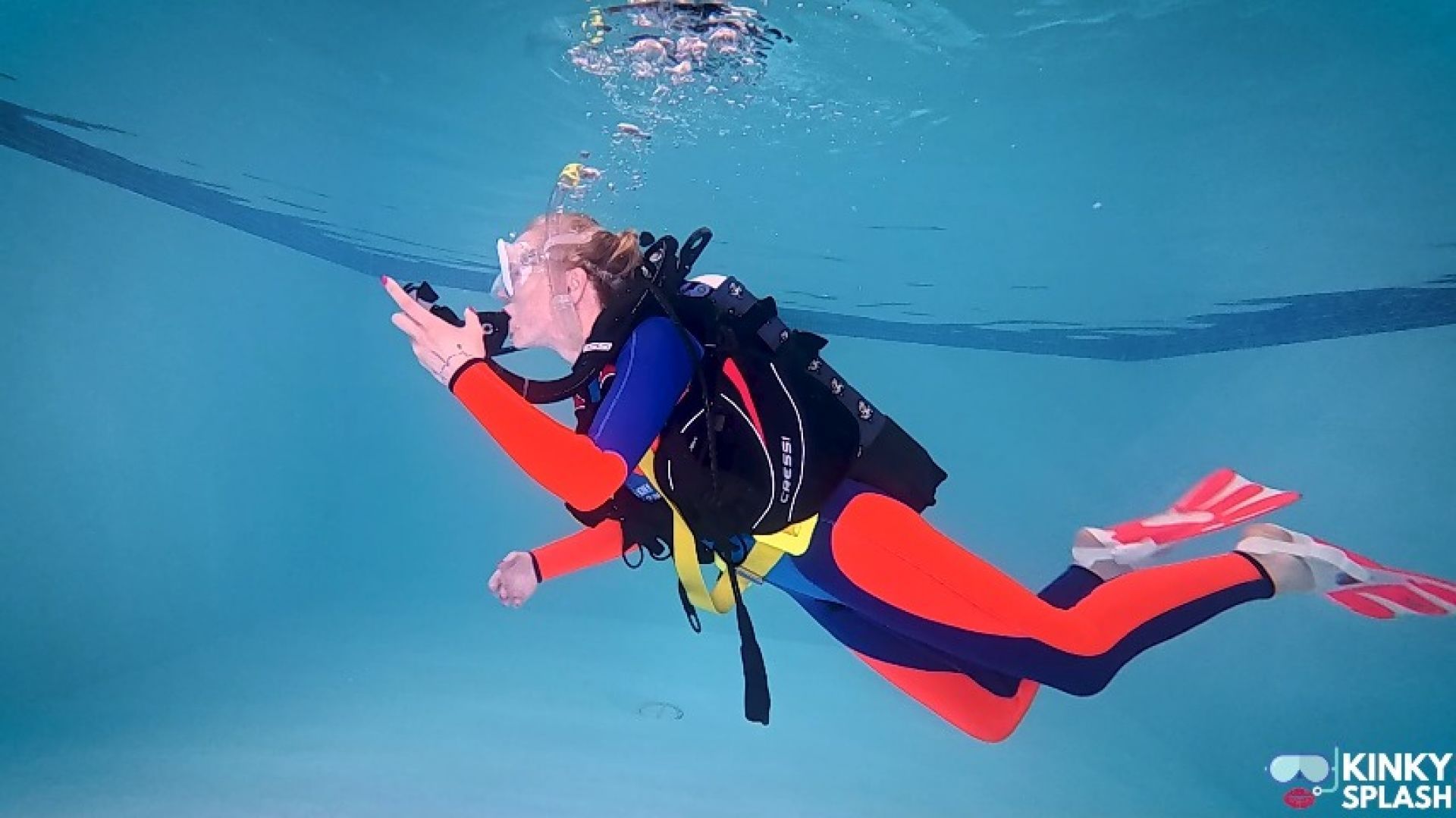 Scuba Diving Practice In Full Kit Underwater