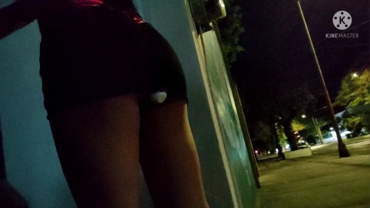 Sissy walking outside with vibrator in