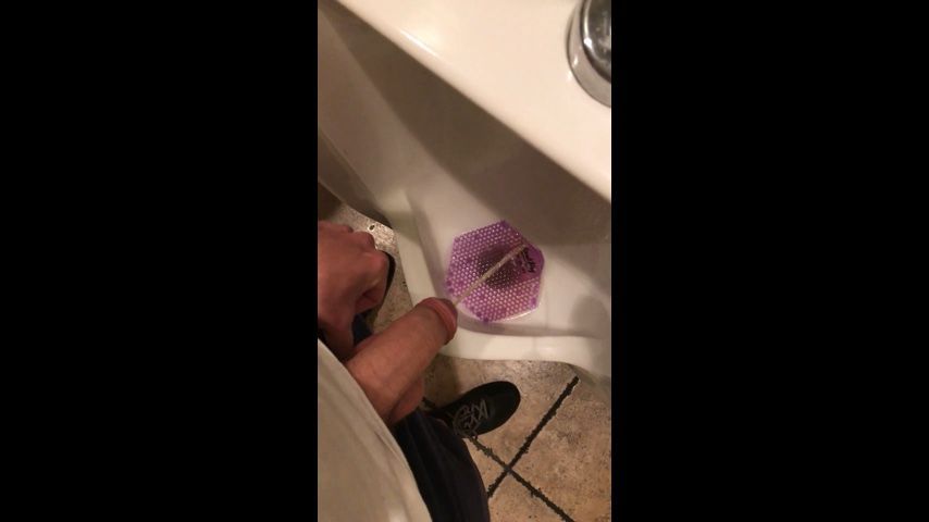 Big dick boy pisses in public urinal POV