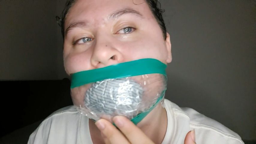 HUGE Sock Stuffed Clear Tape Gag Fetish