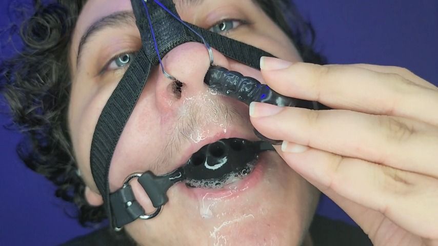 Gagged Nostril Fucking w/ Nose Hooks