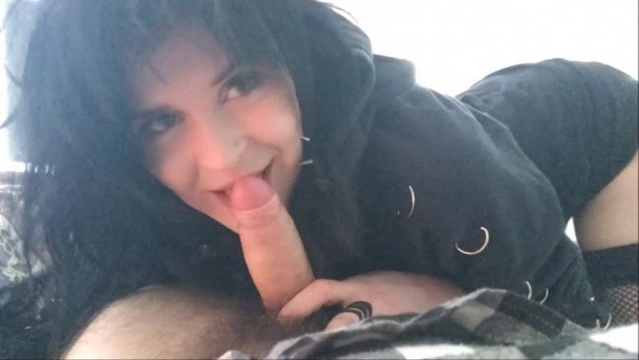 Goth girl sucks cock in a haze of Lust