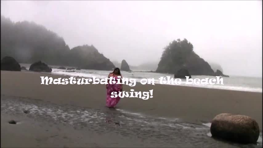 Masturbating on the beach swing