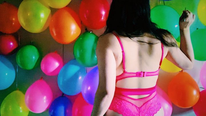 Popping My Birthday Balloons in Lingerie