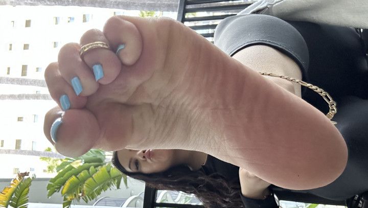 Sole tease &amp; self worship outside on the balcony