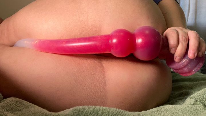 2 foot long slink dildo in MILF ass