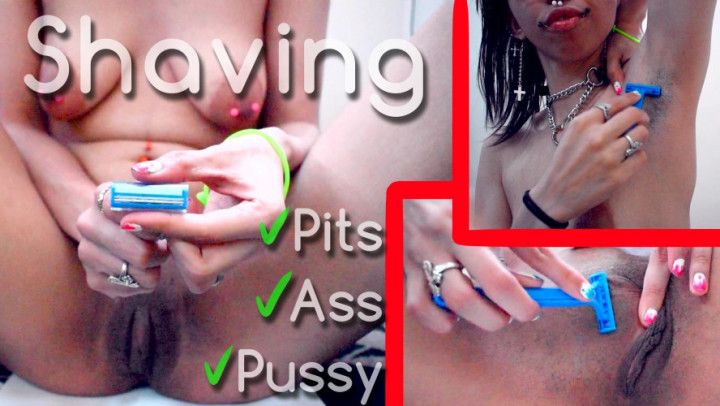 Shaving Hairy Armpits, Pussy, and Ass