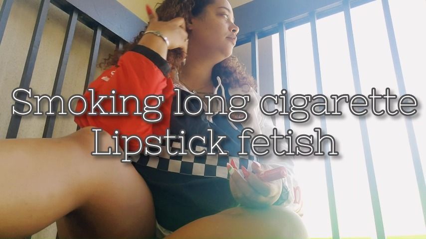 Long cigarette smoking with lipstick