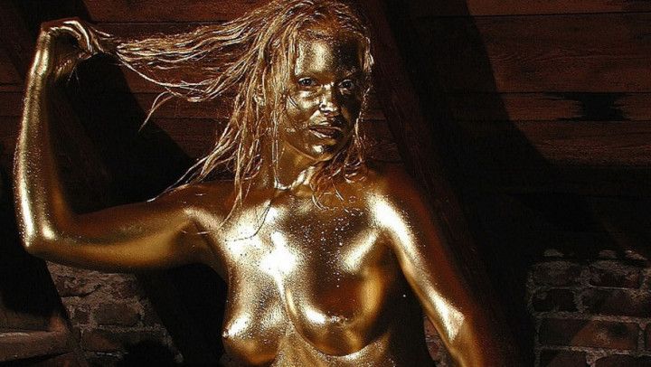 gold metallic painted statue girl