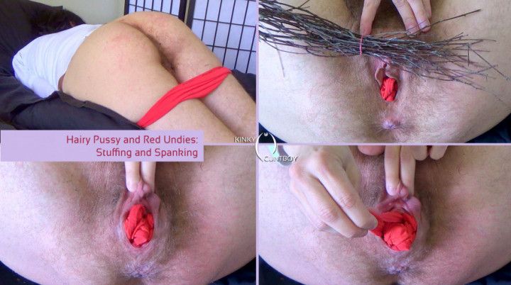 Hairy Pussy and Red Undies : Stuffing and Spanking