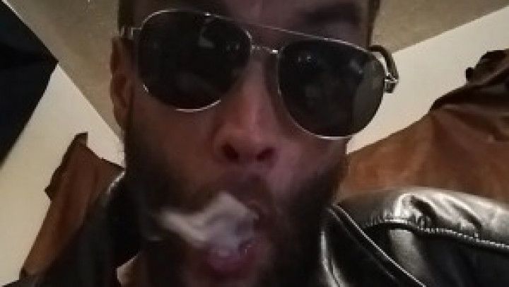 Black Leather Coat Shirtless Smoking With Shades ASMR