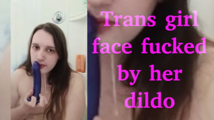 trans girl dildo fucks her own face in bath