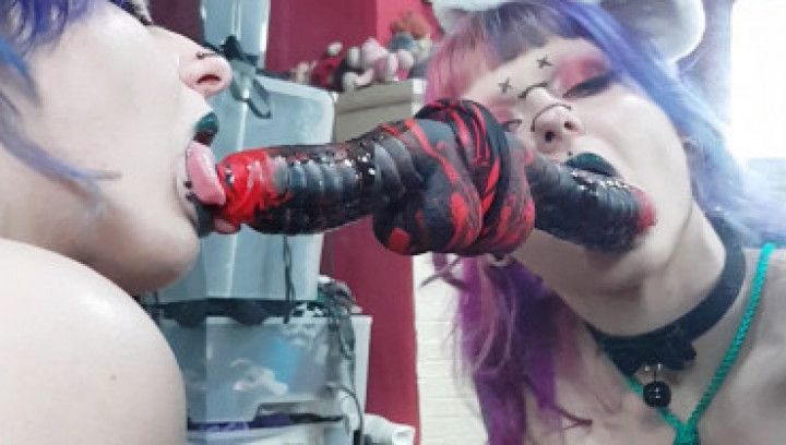 Split tongue mirror blowjob