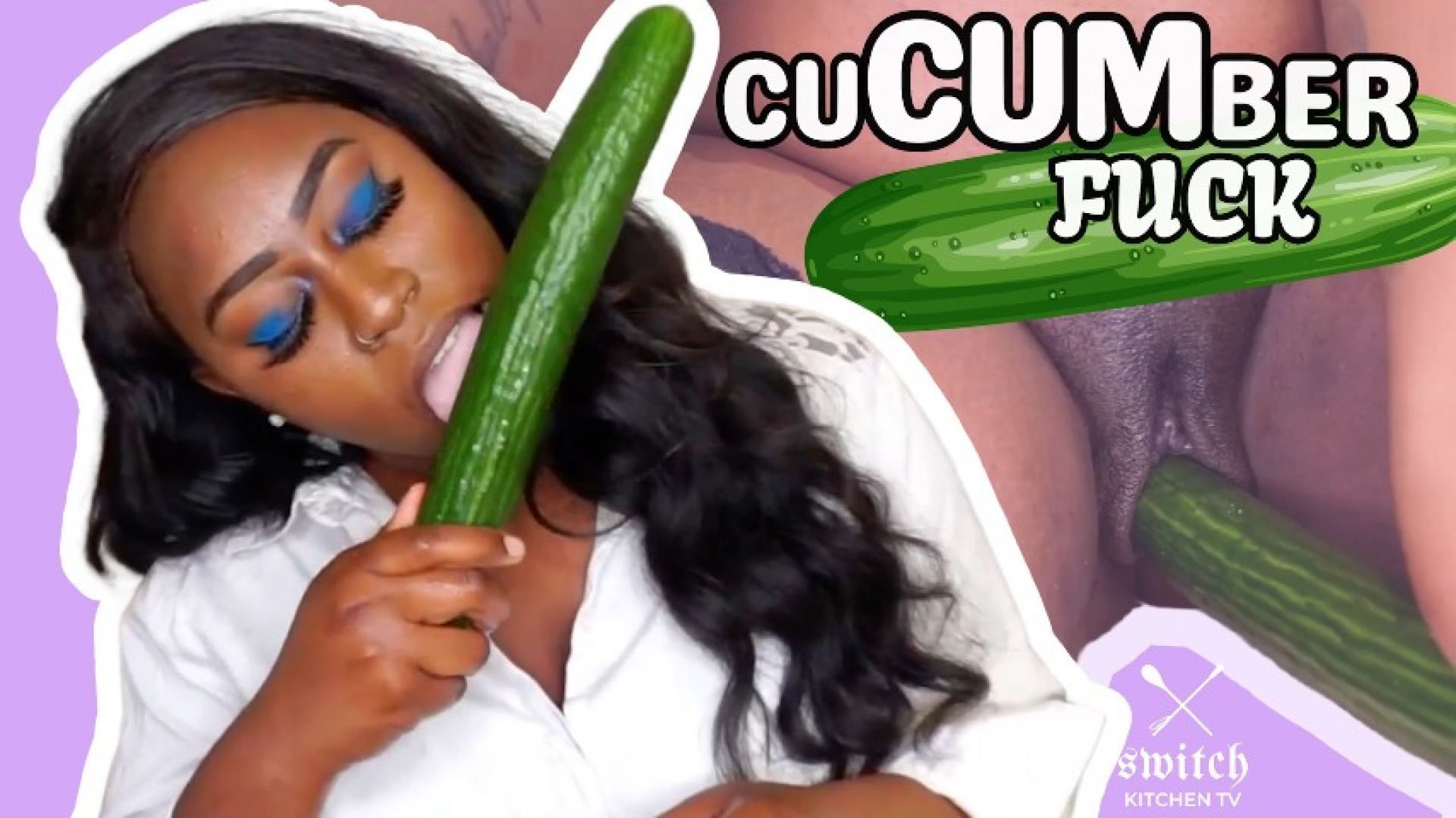 Big Titty Ebony Babe Fucks a Cucumber in the Kitchen