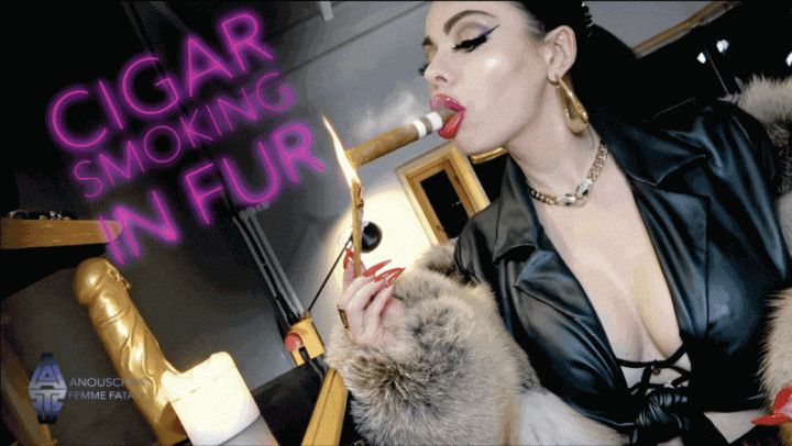 CIGAR SMOKING IN FUR AND LEATHER LEGGING