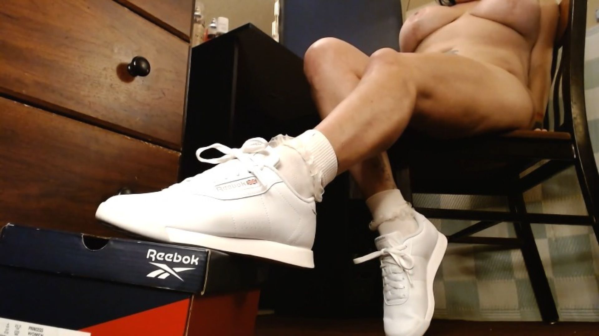 White Reebok Princess Sneakers Ruffled Socks Sexy Tease