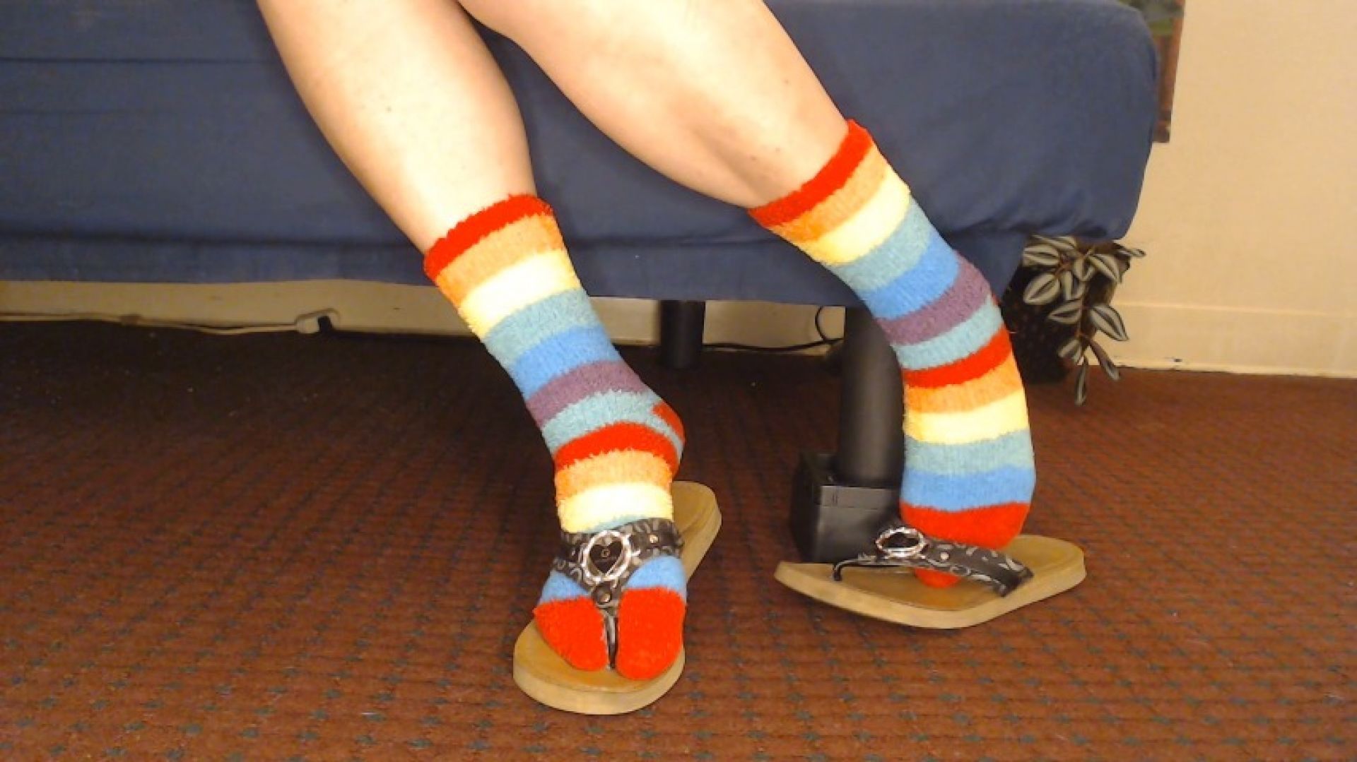 Fuzzy Rainbow Socks Guess Leather Flip Flops