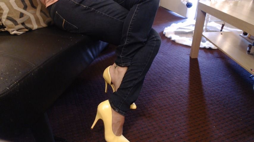 Double Crossed Yellow Pumps Dangling