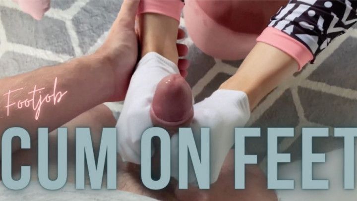 Footjob in White Socks &amp; Sex till Cum on Feet FULL