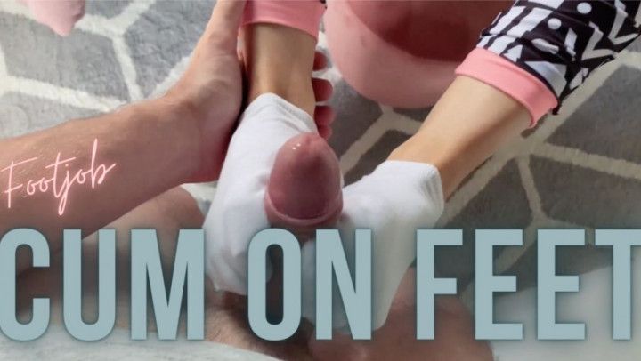 Footjob in White Socks &amp; Sex till Cum on Feet