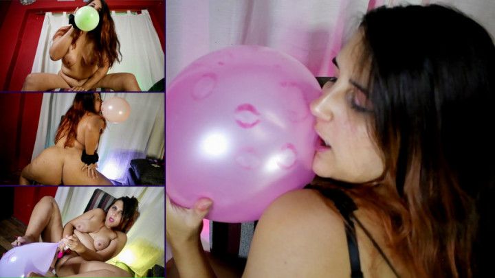 Balloons lipstick kissing blow and sit to pop - Bunny Looner