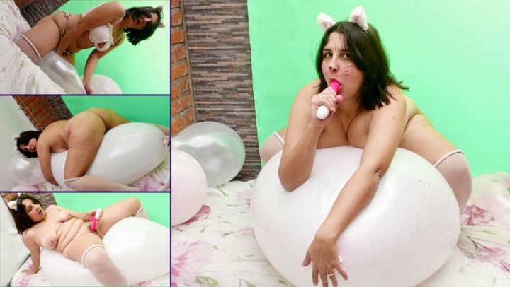 Kitty Kat gets hot riding big 24in balloon - Bunny Looner