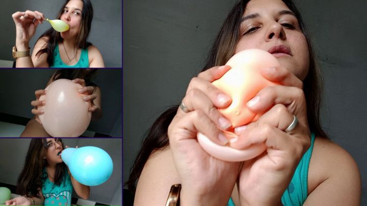 POV Squish underinflated balloons and blow to pop - Bunny Lo