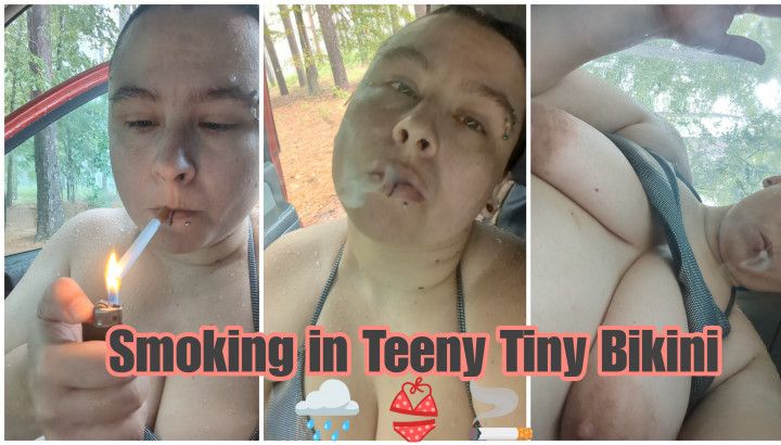 Chubby Smoking and Flashing in Bikini