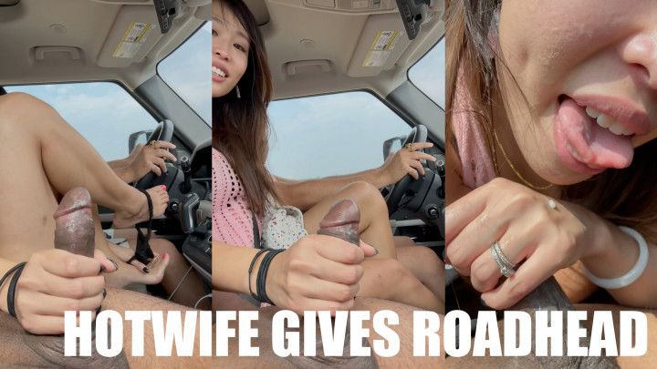 Asian Wife Sucks BBC w/ Cum On Face While Husband Drives