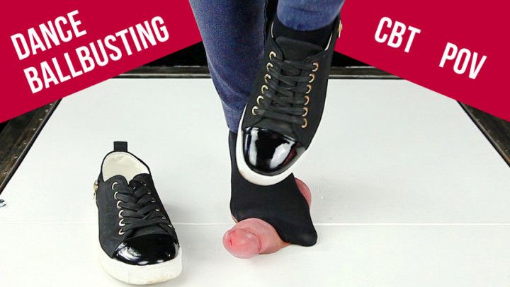 Cock trampling by sneakers CBT POV Dance