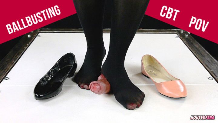 Ballbusting by ballet flat shoes CBT POV