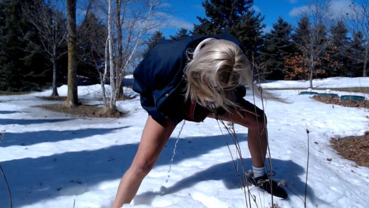 Peeing outside in the snow