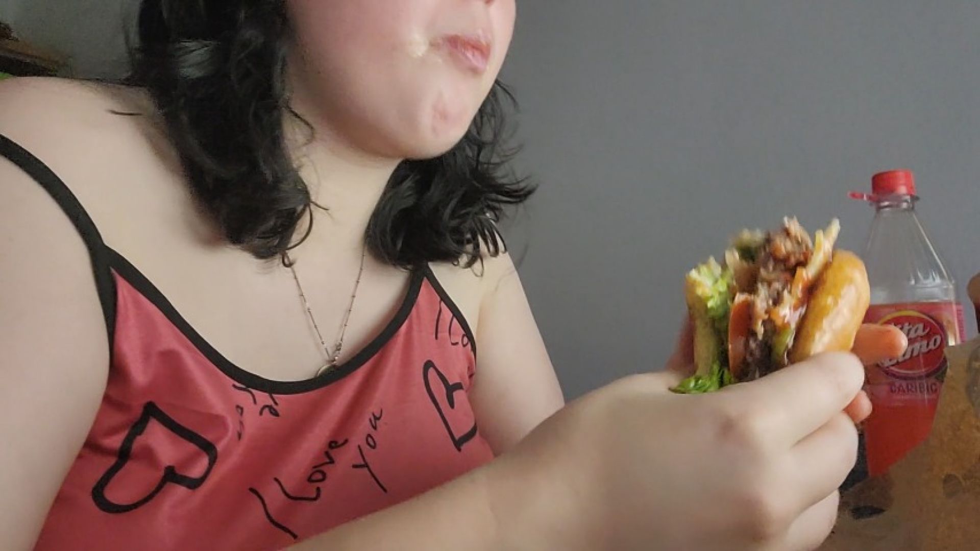 Gamer Girl Eats a Burger and Fries - MESSY