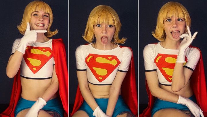 Pin-Up Supergirl Cosplay - Silly Ahegao Face