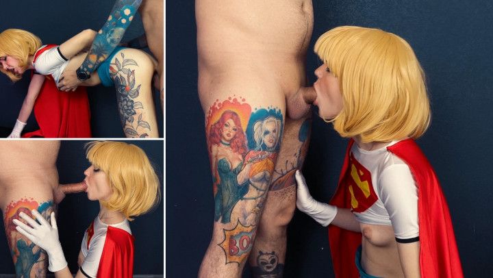 Pin-Up SuperGirl Cosplay - Blowjob, Doggy, Cum Facial