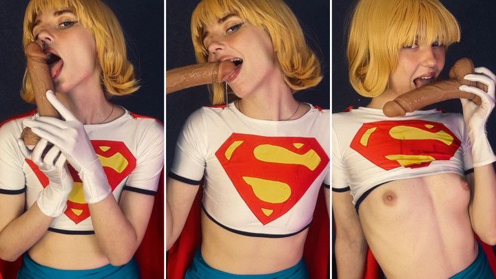 Pin-Up SuperGirl Cosplay - Dildo Blow and Suck