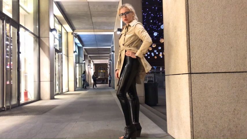 Walking around night city in latex