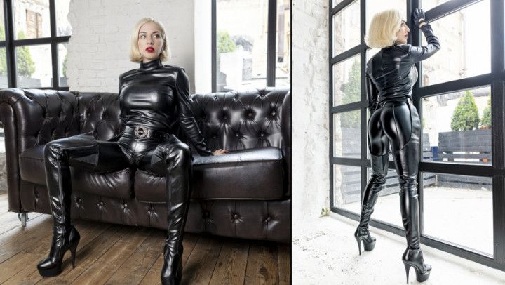 Dominant Katya in totally leather outfit