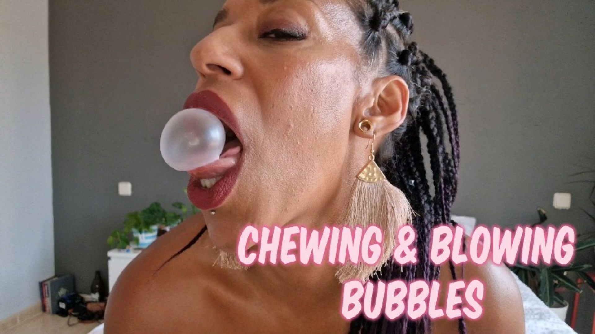 Chewing and blowing bubbles with gum