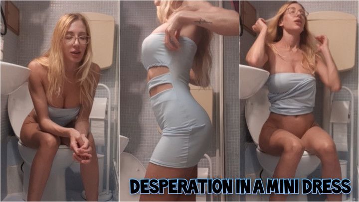 Pee desperation in a mini dress