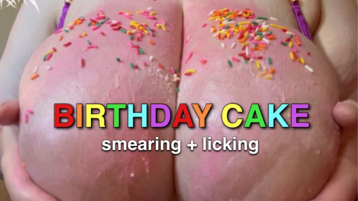 birthday cake smearing + licking