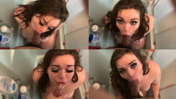 Fat Bitch Eats Cum in Shower 4k