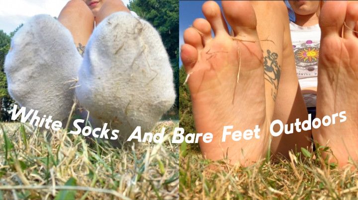 White Socks And Bare Feet Outdoors